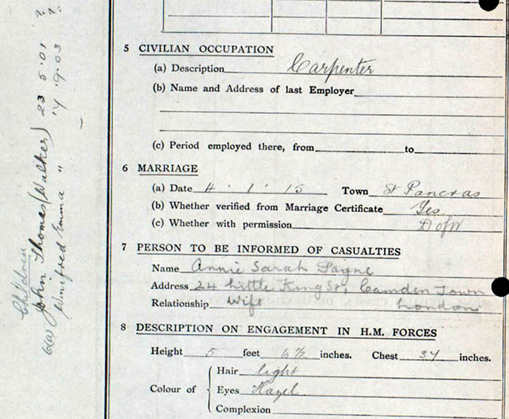 Alfred Payne's service record details