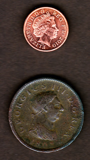 Modern penny and George III 1807 penny