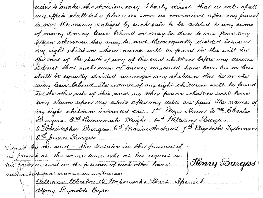 Henry Burgess will extract 1882